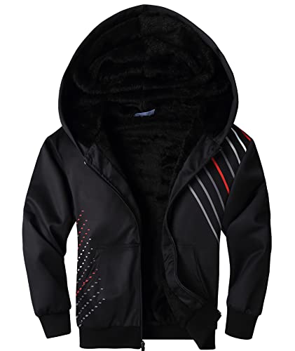 V Valanch Boys Hoodie Full Zip Up Fleece Kids Sherpa Lined Sweatshirt Winter Soft Warm Jacket-Black-S #TOP1