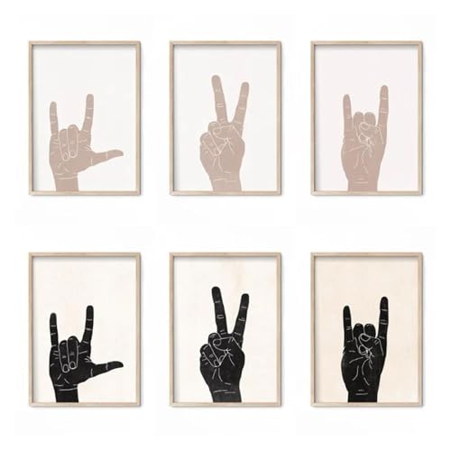 Impression sur toile style boho pour salon moderne affiche geste de la main noir et blanc