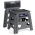 Flottian 13" Folding Step Stool for Adults and Kids Holds Up to 300 lbs ,Non-Slip Folding Stools with Handle, Compact Plastic Foldable Step Stool for Bathroom,Bedroom, Kitchen Gray,2PC