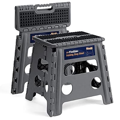 Flottian 13" Folding Step Stool for Adults and Kids Holds Up to 300 lbs ,Non-Slip Folding Stools with Handle, Compact Plastic Foldable Step Stool for Bathroom,Bedroom, Kitchen Gray,2PC