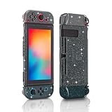 Dockable Case for Nintendo Switch - Slim Glitter Hard Shell Protective Cover [NOT for OLED/Switch 2] with Screen Protector & Thumb Grip Caps, Shockproof - Black