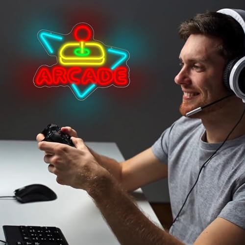 Image of Arcade Neon Sign for Wall Decor Gamer LED Light Up Sign for Game Room Gaming Neon Lights for Boys Bedroom Man Cave Garage Party Birthday Cool Gifts for Gamers Men Teen Boys Size 15.7*12.6in(GLND381)