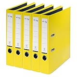 FROM 5-pack A4 folders, cardboard with plastic cover, 50 mm spine width, from Leitz , For 350 sheets, FSC certified cardboard, for school, study & home, yellow, 10561015