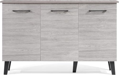 Image of Slate Three Door Engineered Wood Shoe Rack Cabinet | Modern Shoe Storage Organizer with 3 Doors & Multi-Tier Shelves | Space-Saving Entryway & Living Room Footwear Cabinet | Ash Grey Finish