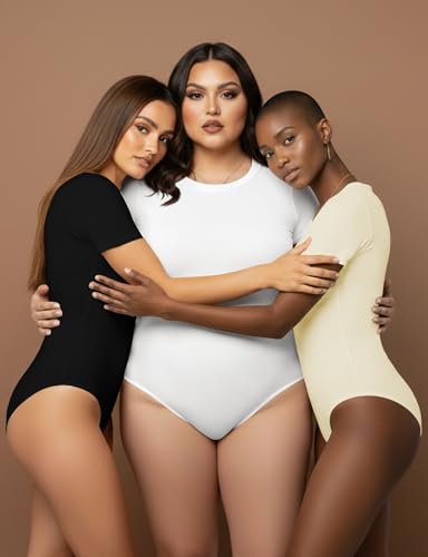 Image of YOGINGO Womens Short Sleeve Bodysuit Crew Neck Slim Fit Basic Body Suit Top Soft Stretch Leotard