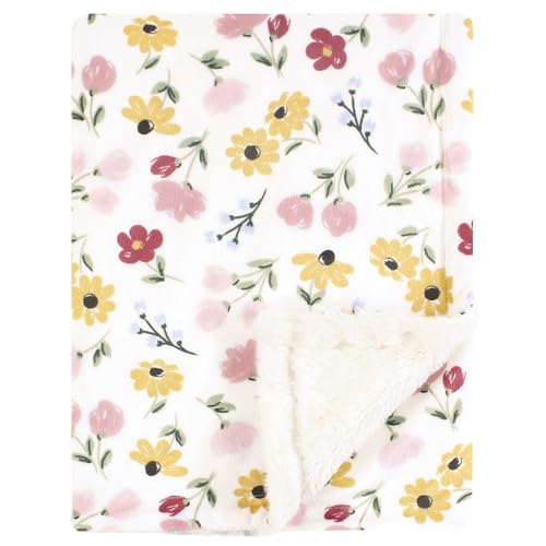 Image of Hudson Baby Infant Girl Plush Blanket with Furry Binding and Back, Soft Painted Floral, One Size
