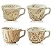 VHSCELL Ceramic Coffee Mug, 12 oz Novelty Unique Teacup with Handle, Stoneware Cup for Tea Mocha Latte Cappuccino Espresso (Set of 4, Butterfly Grass Ivy and Leaf) (Bean leaf)