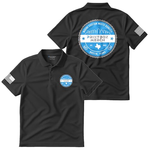 Custom Polo Shirts for Men, Add Any Logo or Text, Mens Polo Shirts Perfect for Golf, Work, Leisure, Short Sleeve Shirt (Large, Black)