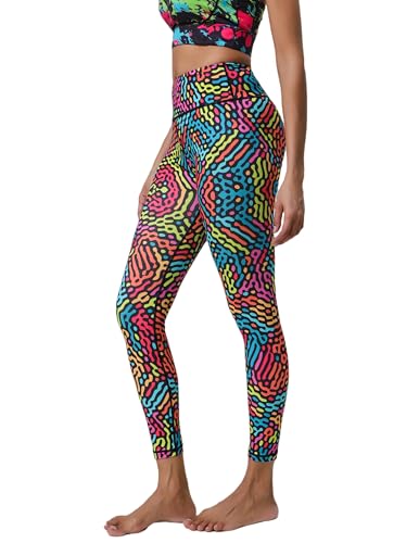 Hupplle Leggings for Women Printed Pattern High Waisted Tummy Control Buttery Soft Stretchy Workout Yoga Running Casual Pants (US, Alpha, Large, Regular, Regular, Colorful neon)