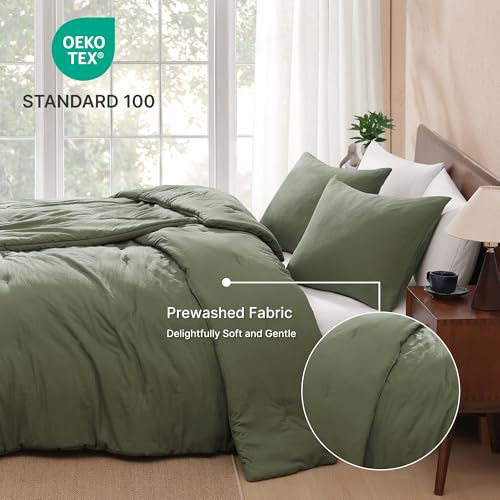 Double Twin Comforter Set-4 Pieces Soft Olive Green Comforter Dorm Bedding by WRENSONGE - Used condition - Image 4