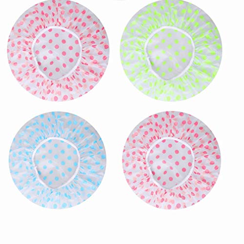 Waterproof EVA Plastic Shower Caps, 4 Pieces Elastic Band Reusable Hair Bath Cap Shower Hat for Women Ladies Spa Salon