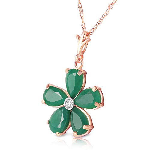 Galaxy Gold GG 14k Solid Rose Gold Necklace with Natural Emeralds and Diamond Flower Pendant2