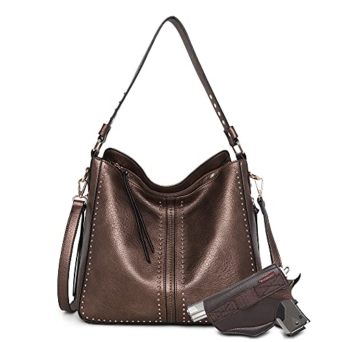 Montana West Tote Bag for Women Large Concealed Carry Purses and Handbags Faux Leather Hobo Bags Shoulder Bag with Crossbody Strap and Gun Holster MWC-G1001BZ