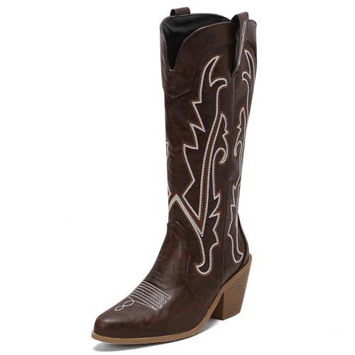 Bottes cowboy femme knee high en style classique avec broderie élégante Gicoiz