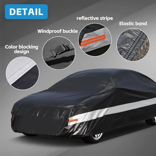 Image of Large Sedan Car Cover Waterproof All Weather,100% Waterproof Outdoor Car Covers Rain Snow UV Dust Protection. Custom Fit for Cadillac DTS.