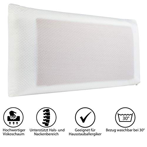 Ortho-Relax Orthopädisches Nackenkissen aus Visko-Schaum (Memory Foam) - Nacken stützendes Kopfkissen 40x80-11cm hoch - Kissen inkl. waschbarer Kissenbezug (Red Line)