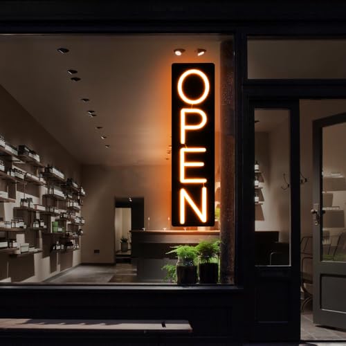Image of Open Signs for Business 12V /2A Ultra Bright LED Neon Open Sign Lighted Open Sign Electric Light Up Open Sign for Business Storefront Window Glass Door Retail Shop Store Bar Salon Restaurant (Yellow-Vertical, 32 Inch)