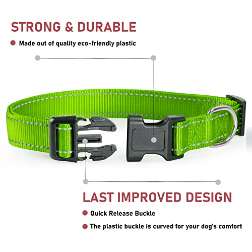 Reflective Dog Collar with Buckle Adjustable Safety Nylon Collars for Small Medium Large Dogs, Grass Green XL