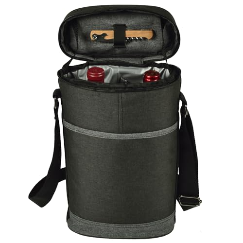 Picnic at Ascot Personalized Insulated 2 Bottle Travel Wine Tote with Corkscrew & Shoulder Strap -Designed & Assembled in The USA