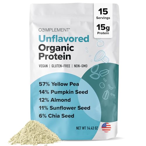 Complement Vegan Unflavored Protein Powder - Organic Protein Low Carb Low Calorie Sugar Free Soy Free Non-GMO Gluten Free - 15g Yellow Pea Pumpkin Seed Plant-Based Protein (15 Servings)