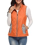 Xeoxarel Women's Quilted Vest, Puffer Padded Lightweight Zip Pockets Sleeveless Gilet Outerwear Casual Orange Medium