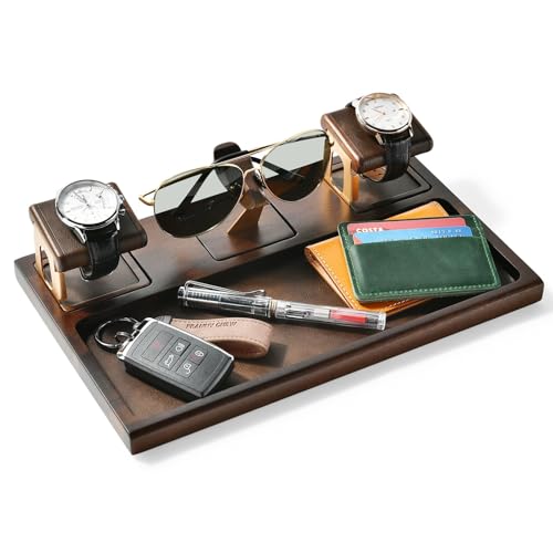 Shanik Engraved Men’s Valet Tray – Acacia Wood Catch All Organizer for Nightstand & Dresser Top, Custom Personalized Gift for Him, Groomsmen, Birthday, Father’s Day, Minimalist Men’s Storage Tray