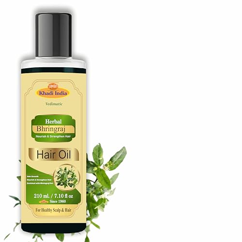 Image of Khadi Natural Bhringraj Herbal Hair Oil For Controlling Hair Fall, Nourishing Oil For Healthy Hair Growth, Paraben & Silicone-Free Suitable For All Hair Types, (Pack Of 1-210 ml., Maha Bhringraj Oil)
