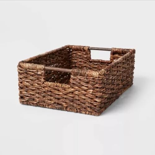 Woven Abaca Storage Basket with Handles - 17x12x6 Rectangular Handwoven