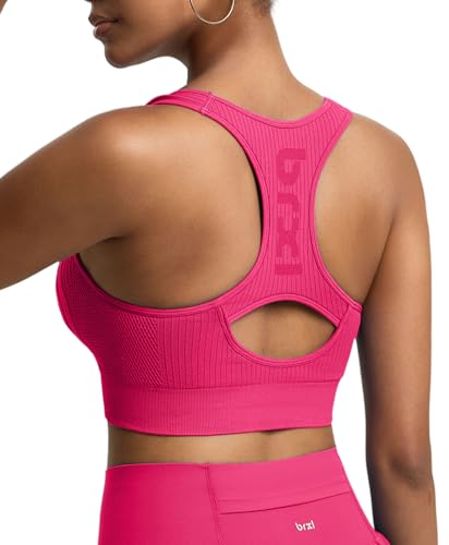 BRXL Front Zip Sports Bra Seamless Sewn in Pads Racerback Wide Straps Medium Impact for Running Yoga Gym Raspberry Red 3XL — view 2