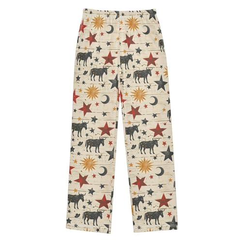 Pajama Pants Western Cows Moons Stars Suns PJ Bottoms Sleepwear Lounge Sleep Pant with Pockets