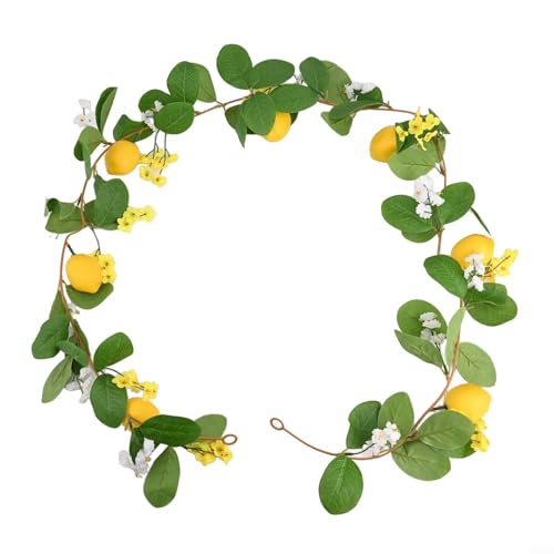Oniissy Guirnalda artificial de limón con hojas de eucalipto de 5 pies/6.5 pies de largo, decoración de vid de limón de simulación para el hogar, boda, fiesta, decoración de mesa de vacaciones (estilo