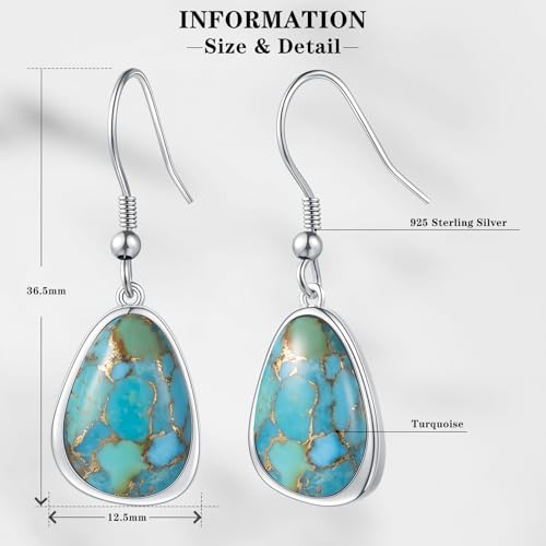 Turquoise Earrings for Women,Sterling Silver Turquoise Drop Dangle Earrings​,Vintage Style Sterling Silver Turquoise Earrings-Boho & Western Drop Dangle Earrings for Women, The Triple Threat Blue Jewelry Gift​4