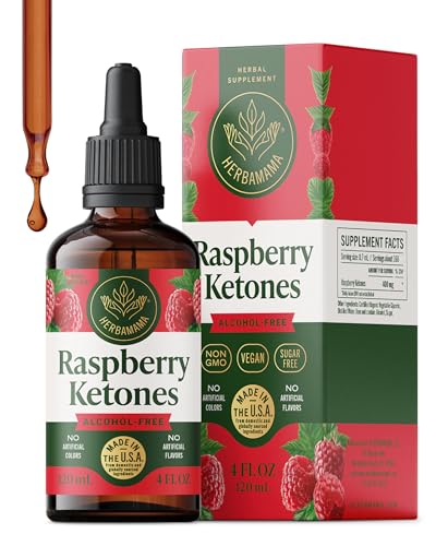 HERBAMAMA Raspberry Ketones Liquid Supplement - Metabolic Wellness Support - Daily Energy & Active Lifestyle Formula - Vegan Non-GMO Alcohol-Free & Sugar-Free 168-Day Supply