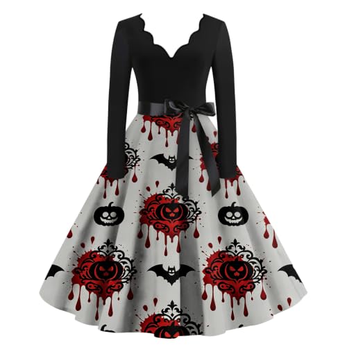 Vestido con escote ondulado de manga larga estilo retro 50 y falda evasé