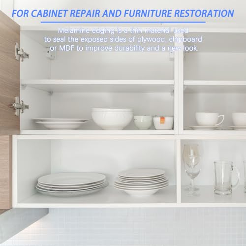 Sxutop 1 Rolle Melamin Kantenband Weiß 20mm x 25m Kantenumleimer mit Schmelzkleber Flexibel Kantenumleimer Furnier Vorgeklebtes Furnierband für Regal Schrank Türrahmen Schreibtisch