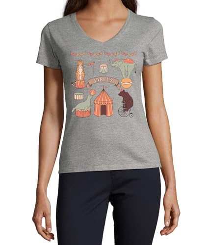 T-shirt en coton de qualité supérieure gris col en V imprimé cirque artistique