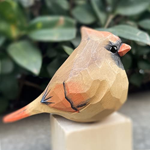 Findamaze Bird Figurine Hand Carved Painted Wooden Birds For Home Decor, Bird Decor Bird Statue For Bird Lovers,Housewarming, Birthday, Christmas, Anniversaries (No.04-Female Cardinal) #TOP2