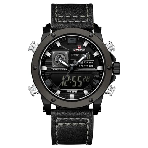 Image of NAVIFORCE NF9236 Japanese Movement Military Style Leather Strap Analog-Digital Watch