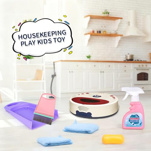 Image of Jovow Kids Cleaning Set for Toddlers, 10 Pcs Pretend Play Educational Set Includes Kids Vacuum that Really Works with Lights & Low Noise, Broom, Spray Bottle and More