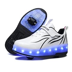 ENEN Scarpe con Ruote per Ragazzi Ragazze, Scarpe con 2 Rotelle Pattini LED Luce - Pattini A Rotelle 2 in 1 Multifunzionali A 2 Ruote per Bambini Ragazze Giovani Adulti Bianco 35 EU