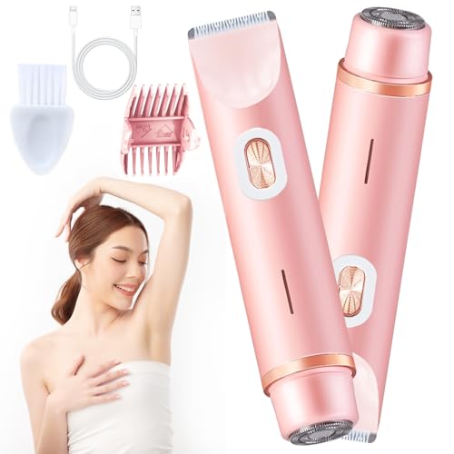 2025 New Electric Womens Shaver, 2-in-1 Body Shaver & Bikini Trimmer for Women, Waterproof Wet & Dry Use Body Hair Electric RazorTrimmer for Bikini Underarm Leg Arm Body Face (Pink)