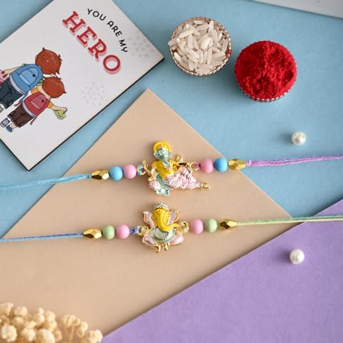 Ascension Set of 2 Ganesh Ji Rakhi for Brother Bhaiya Bhabhi Rakhis for Brother Raksha Bandhan Gifts Rakhi with You are My Hero Fridge Magnet & Roli Tilak (B0D76PQVRH) Amazon Price History, Amazon Price Tracker