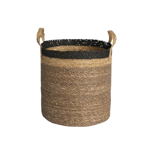 SMPLY. Cesta Mimbre Ideal para Decoracíon con Asas - Interior o Exterior - Color Natural para Plantas o Almacenaje para tu hogar - KHULNA (KHULNA, 30 x 30 cm)