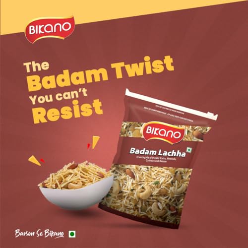 Bikano Badam Lachha | Nutty Cashews & Almonds | Tea Time Snack | Badam Lachha Namkeen, 400g Pack