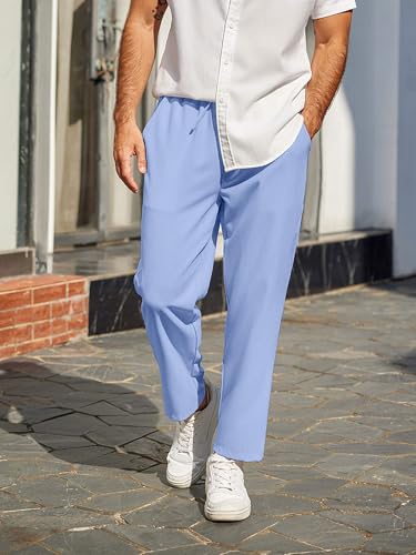 Mens Linen Casual Pants Lightweight Drawstring Beach Pants Elastic Waist Cropped Pants2