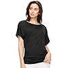 Made-By-Johnny-MBJ-Womens-Solid-Short-Sleeve-Boat-Neck-V-Neck-Dolman-Top-with-Side-Shirring MBJ WT817 Womens Dolman Drape Top with Side Shirring XL Black