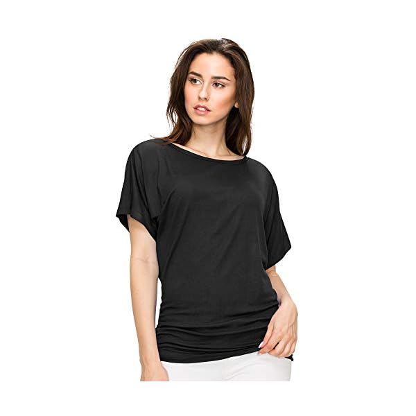 Made-By-Johnny-MBJ-Womens-Solid-Short-Sleeve-Boat-Neck-V-Neck-Dolman-Top-with-Side-Shirring MBJ WT817 Womens Dolman Drape Top with Side Shirring XL Black