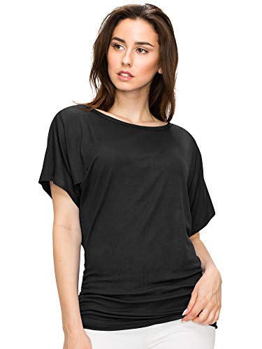 Made By Johnny Women's Casual Solid Short Sleeve Boat Neck/V Neck Dolman Top T Shirt with Side Shirring2