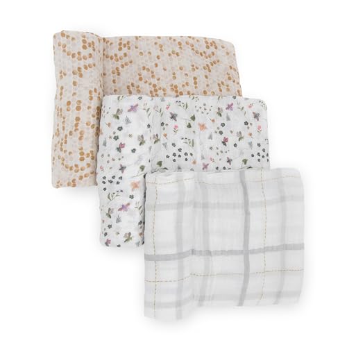 Image of Little Unicorn Muslin Swaddle Blanket for Newborns & Infants | Soft & Breathable Fabric | Set of 3 Baby Blankets for Swaddling, Nursing, Shower Gifts (Garden Bees)