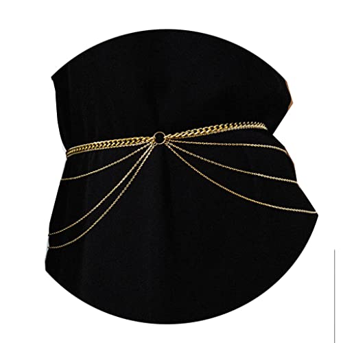 Jovono Cadena de cuerpo en capas estilo bohemio con círculo dorado y cadena de cintura ajustable para playa, cadena de cinturón sexy con borla para mujeres y niñas Cover